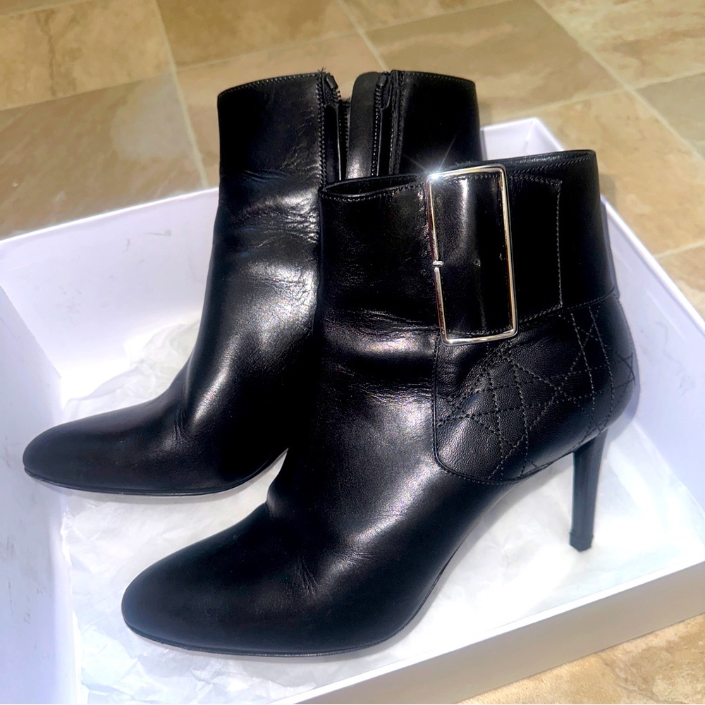 Dior Graphic ankle low boot 8cm women shoes black Leather  38.5 zipper RP$1150